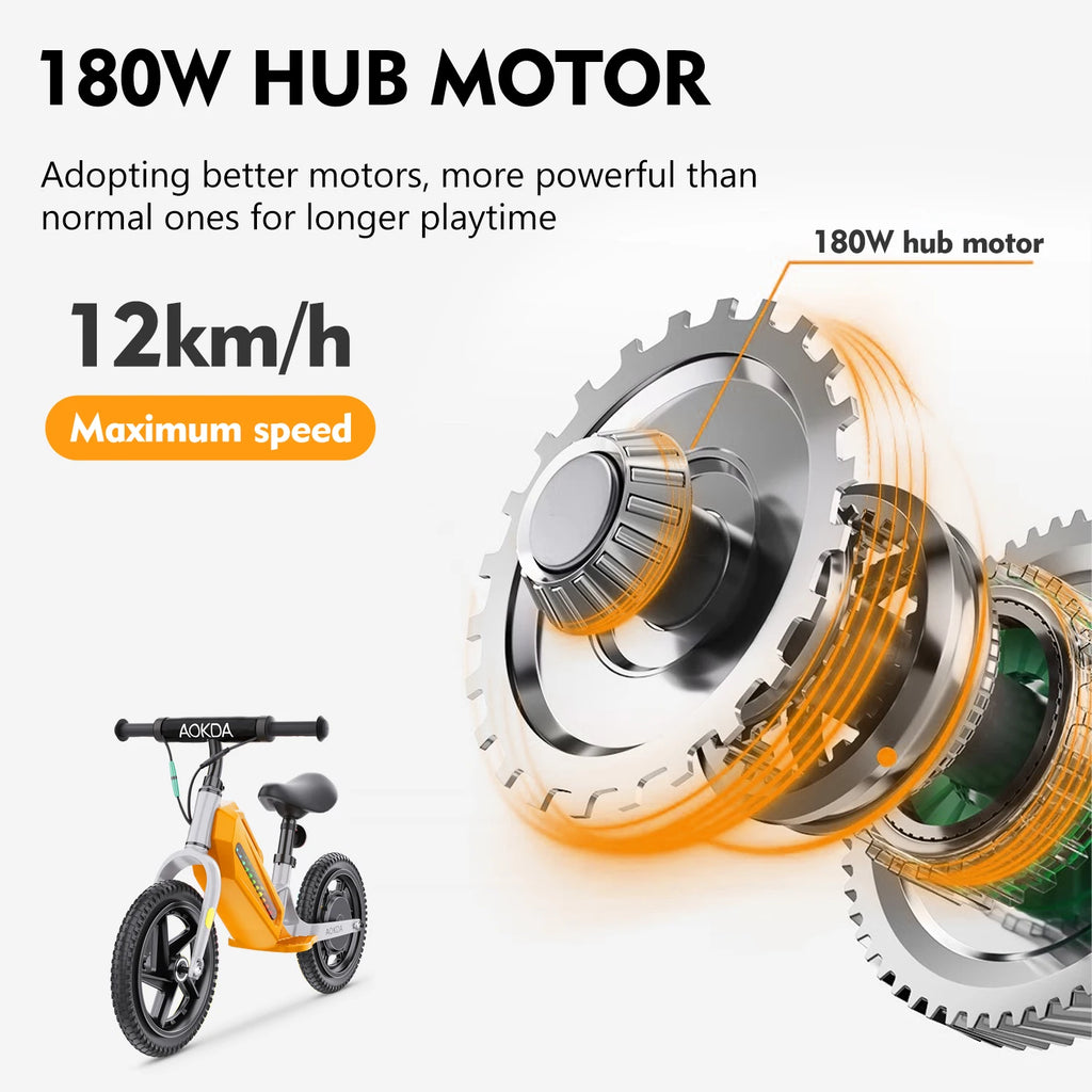 Children Mini Electric Bicycle US Stock AOKDA K8 21.6V 5.2Ah Lithium Battery Child Ebike 12 Inch Electric Dirt Bike for Kids