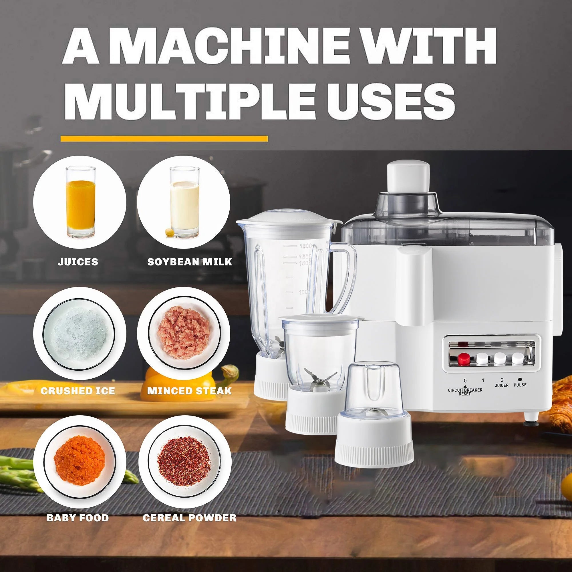 Multifunction 4 in 1 Electric Kitchen Appliances Blender Chopper Food Processor for Chopping Slicing